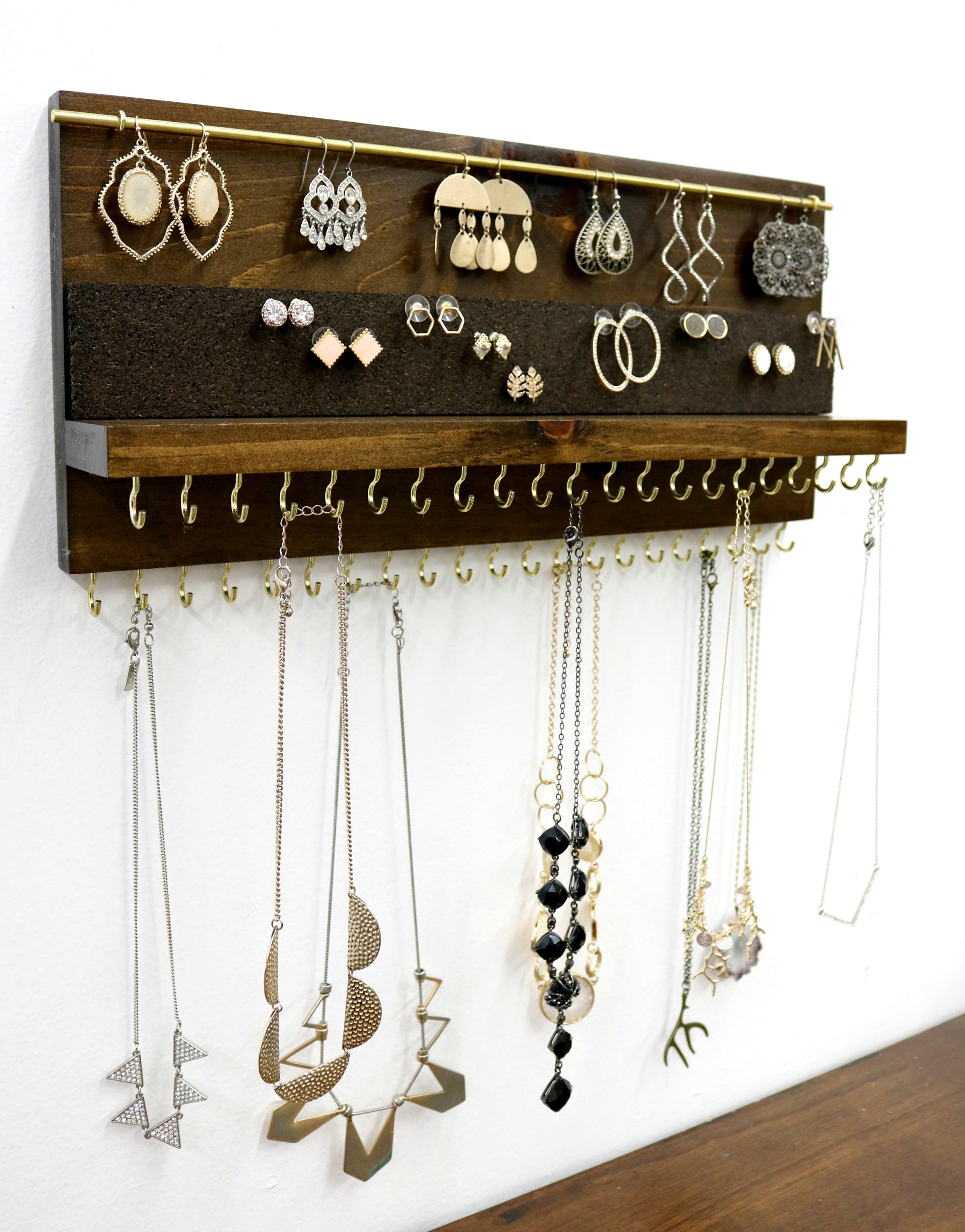 Jewelry Organizer With Shelf | Double Necklace Holder | Stud Earring a